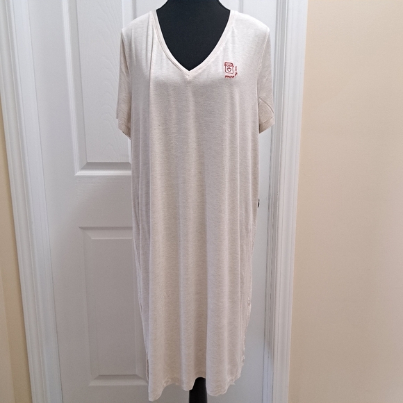 Miiyu | Simons PJ's Beige Sleep Dress V-neck Women's XL Embroidered Pyjama - Picture 2 of 13
